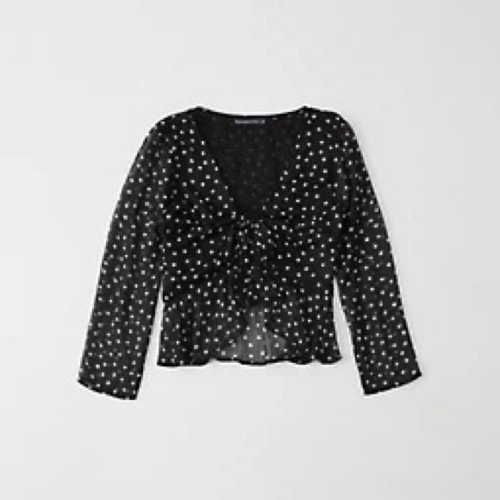 Abercrombie & Fitch black polka dot tie top